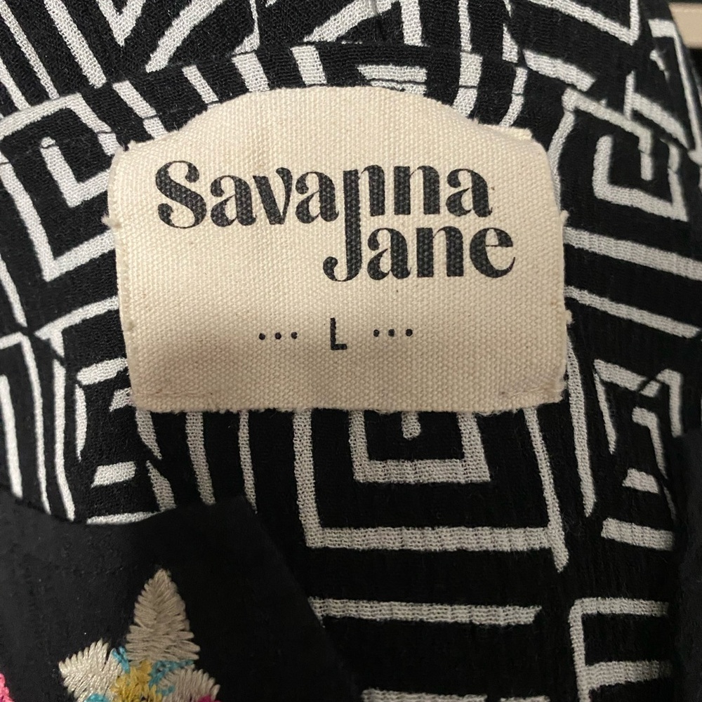 Savanna Jane Flower Embroidered Boho Chic  Folk V-neck Flutter Cap Sleeves Large - Picture 4 of 5